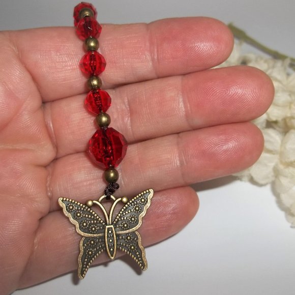 New Bookmark Bookmarker Gift Idea Bronze Butterfly Red Beaded Bookworm Gift 8139 - Picture 1 of 9